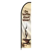 Beachflag - De Koffie Staat Klaar - Vlag + Hengelsysteem + Draagtas - Actievlag.nl