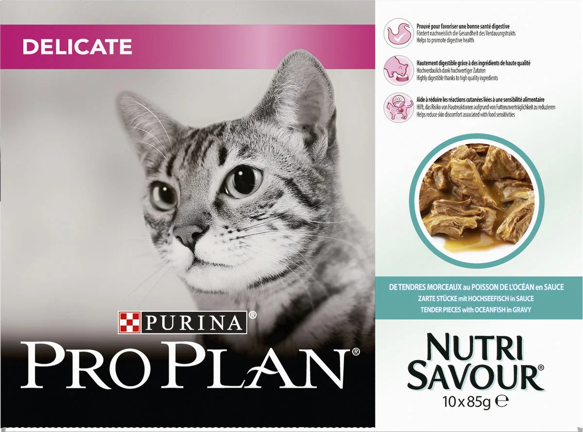 Pro Plan Kattenvoer Nat Delicate Nutrisavour Adult Zeevis 10 x 85 gr