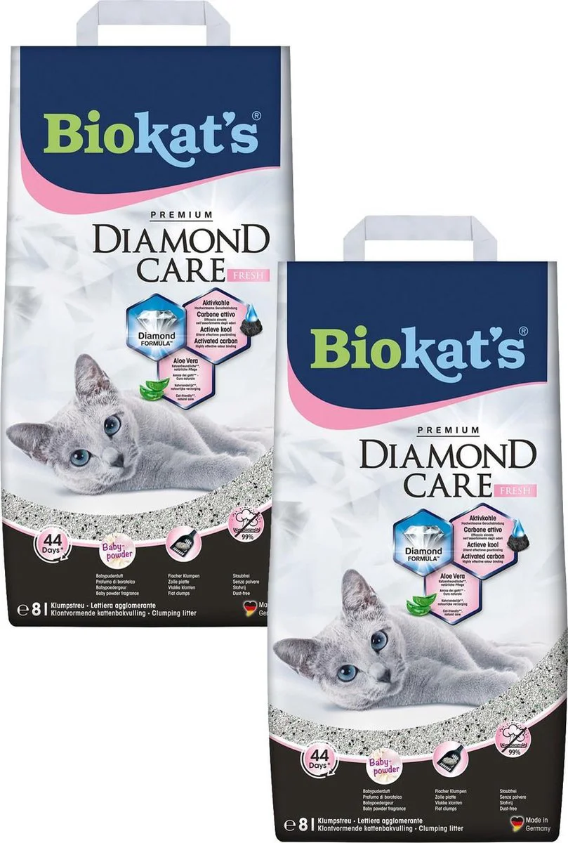 2x Biokat's Kattenbakvulling Diamond Care Fresh 8 liter