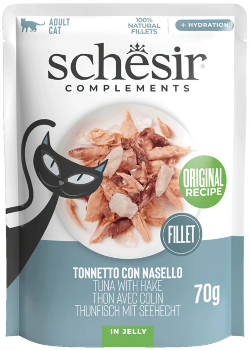 12x Schesir Complementary Kattenvoer Tonijn & Heek in Gelei 70 gr
