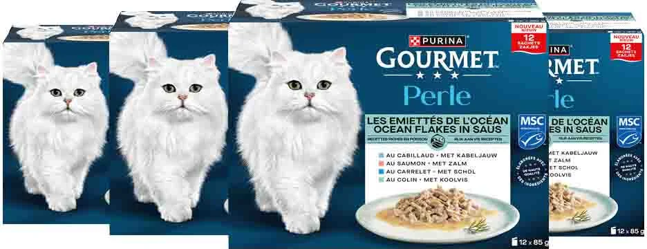 4x Gourmet Kattenvoer Nat Perle Ocean Flakes in Saus 12x85 gr