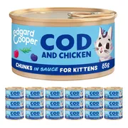 18x Edgard & Cooper Kattenvoer Kitten Chunks Kabeljauw - Kip 85 gr