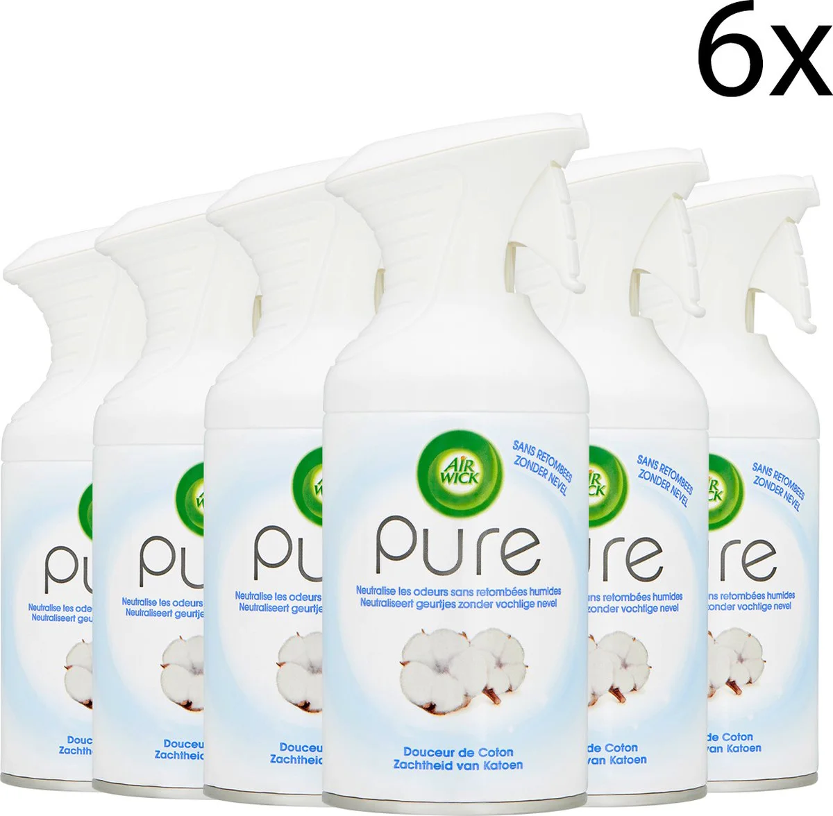 6x Air Wick Pure Luchtverfrisser Zachtheid van Katoen 250 ml