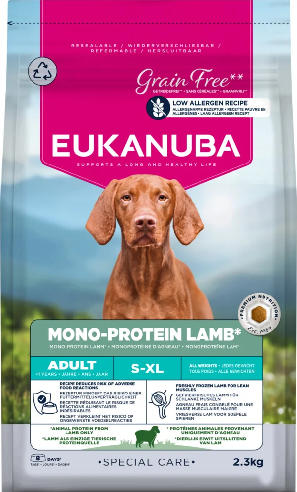 3x Eukanuba Hondenvoer Droog Special Care Adult Mono-Protein Lamb 2,3 kg