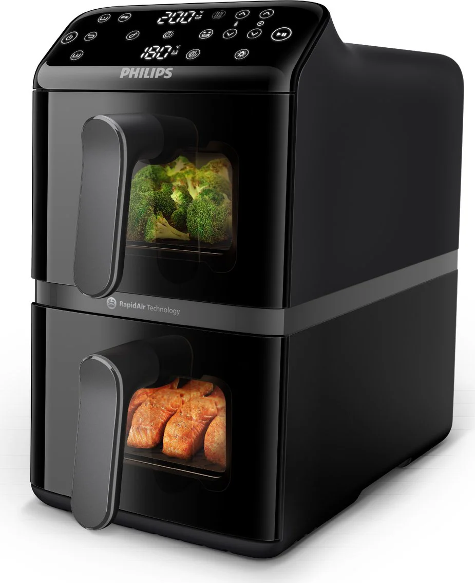 Philips Dual-Stacked Dubbele Airfryer 4000 Series – NA460/00 - PFAS Vrij - 2 Lades (Sync) – 10 L – Tot 6 Personen – Bespaart 45% Ruimte