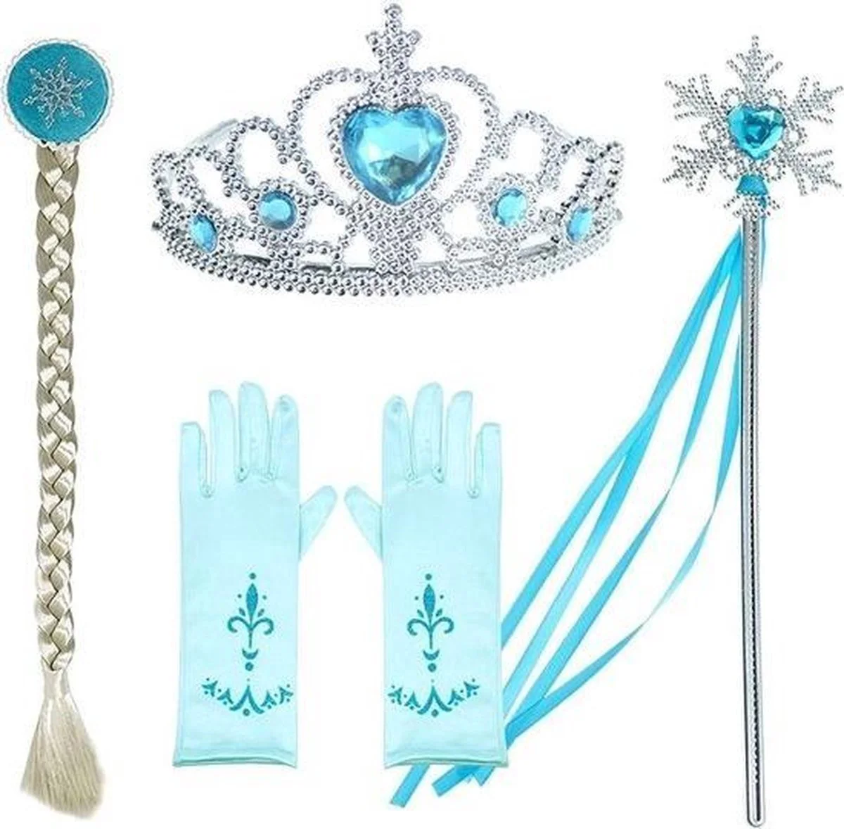 Joya Kids® ijsprinses Verkleed set | Speelgoed set | Prinsessen accessoire set | Prinsessenjurk meisje | Kroon | Toverstaf | Handschoenen | Prinses vlecht