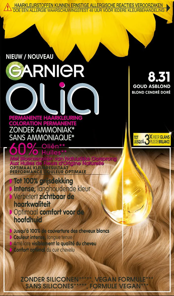 Garnier Olia Permanente Haarkleuring 8.31 Goud Asblond