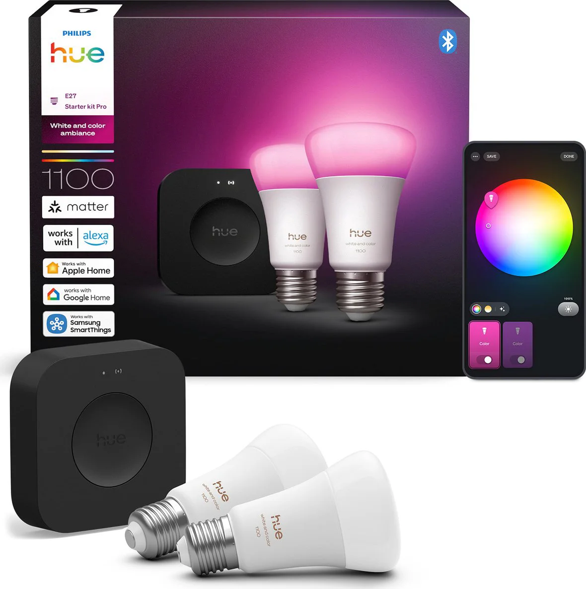 Philips Hue White and Color Starter Pack E27 1100lm 2-pack + Bridge Pro