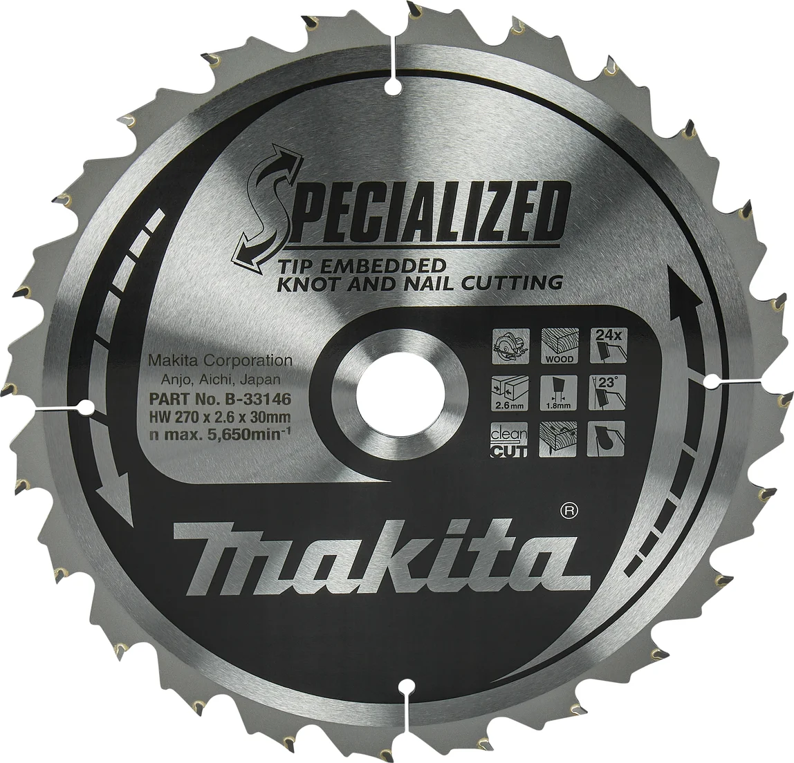 Makita B-33146 Cirkelzaagblad Hout (noest/spijker) | Embedded Tip | 270 x 30 mm | 24-tands