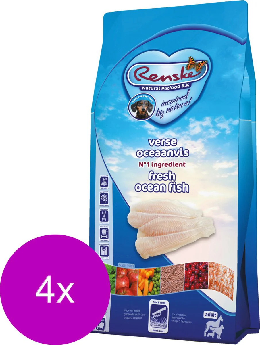 4x Renske Super Premium Adult Hondenvoer Oceaanvis 2 kg