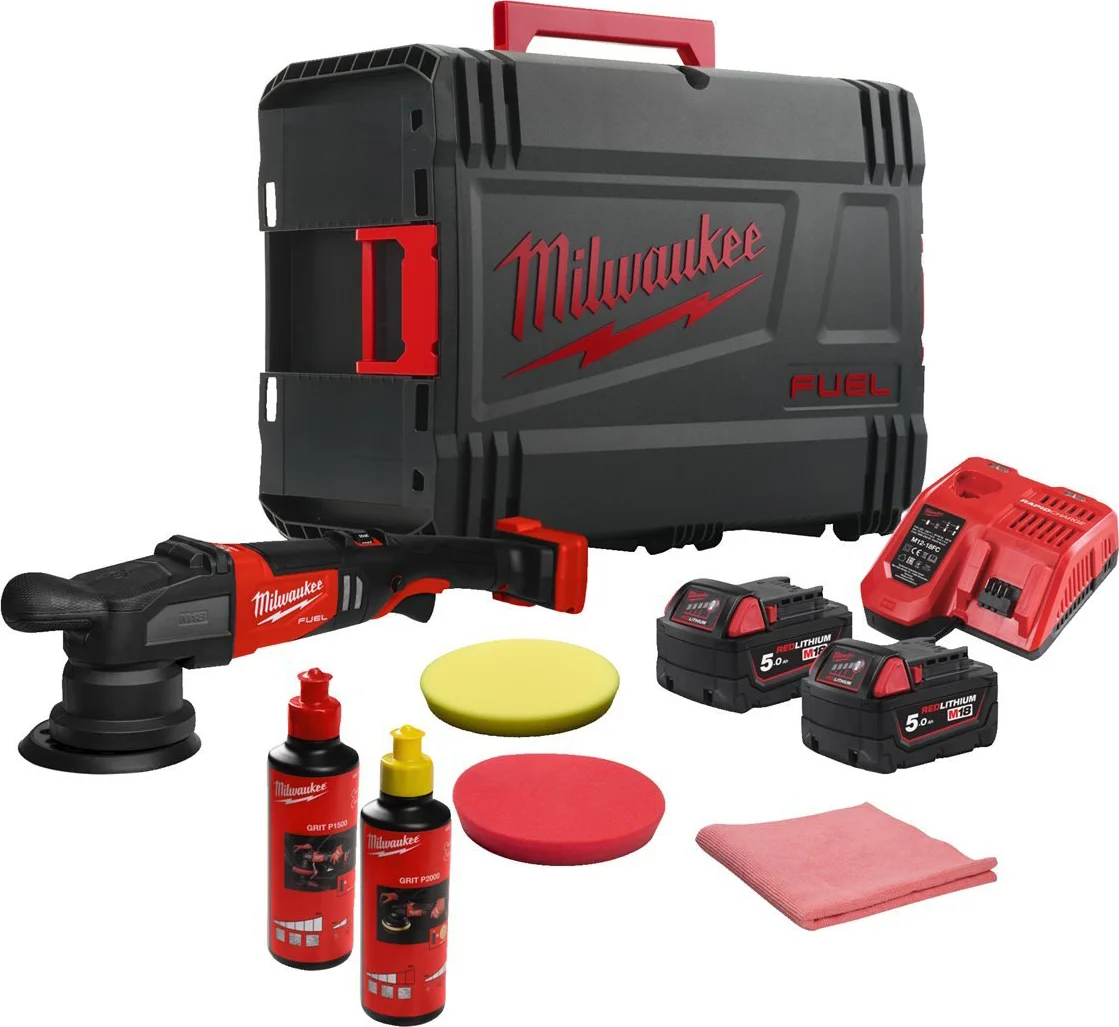 Milwaukee M18 FUEL™ FROP15-502X KIT Accu excentrische polijstmachine 125mm + accessoires 18V 5.0Ah in HD-Box - 4933492352
