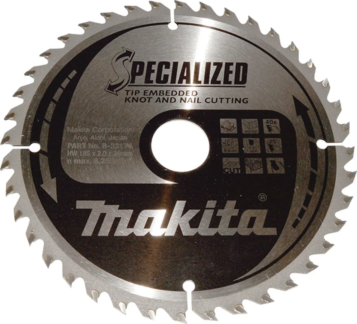 Makita B-33174 Cirkelzaagblad Hout (noest/spijker) | Embedded Tip | 185 x 30 mm | 40-tands