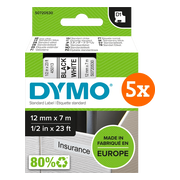 DYMO D1 12mm x 7m Zwart Wit Labels 5-pack