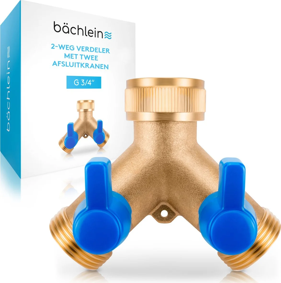 Bächlein Y-verdeler voor gebruik in huis en tuin - 2-weg Y-verdeler met 2 aparte afsluitkranen - G 3/4" waterverdeler