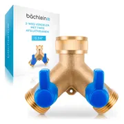 Bächlein Y-verdeler voor gebruik in huis en tuin - 2-weg Y-verdeler met 2 aparte afsluitkranen - G 3/4" waterverdeler