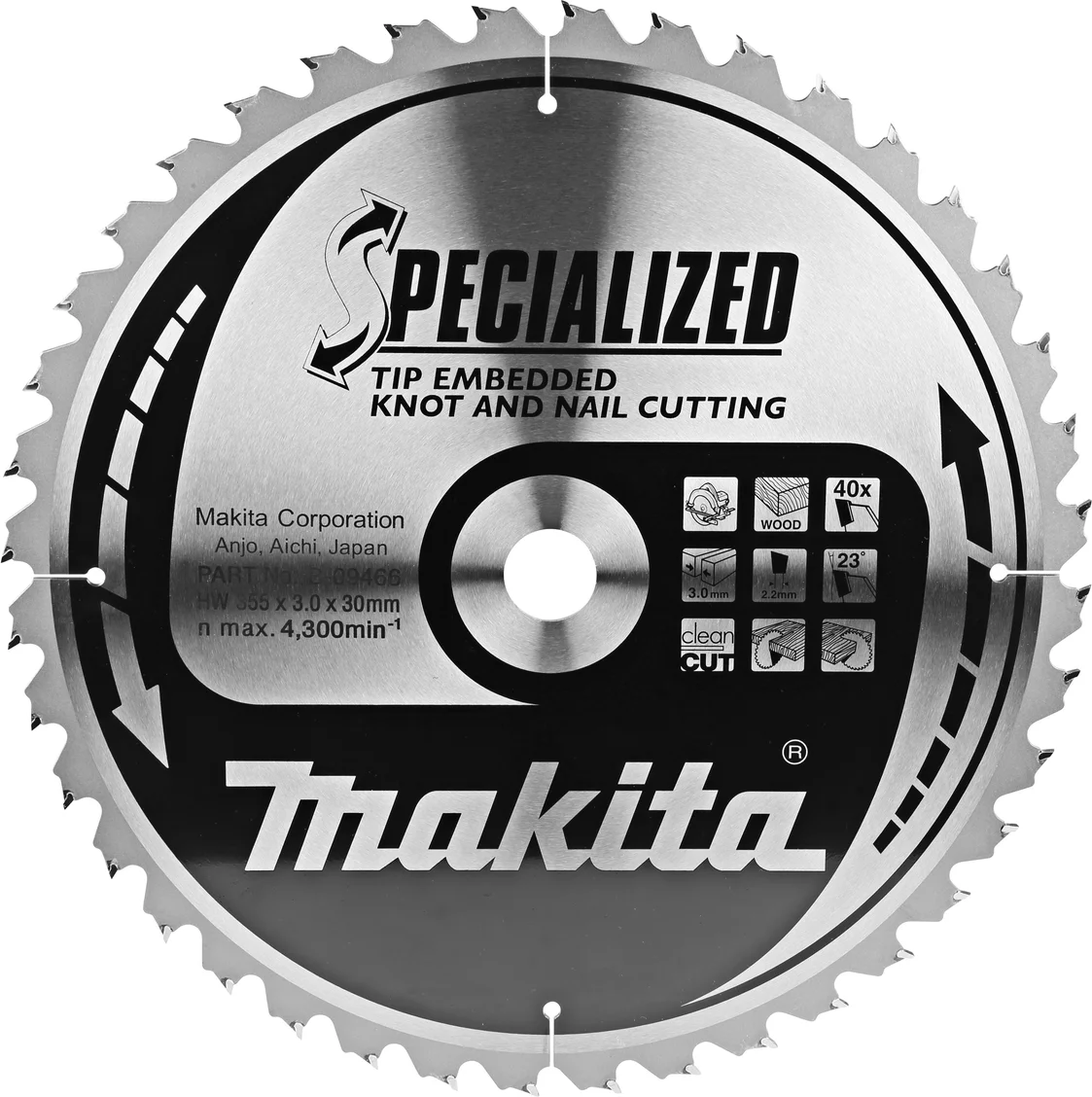 Makita B-09466 Cirkelzaagblad Hout (noest/spijker) | Embedded Tip | 355 x 3,0 x 30 mm | 40-tands
