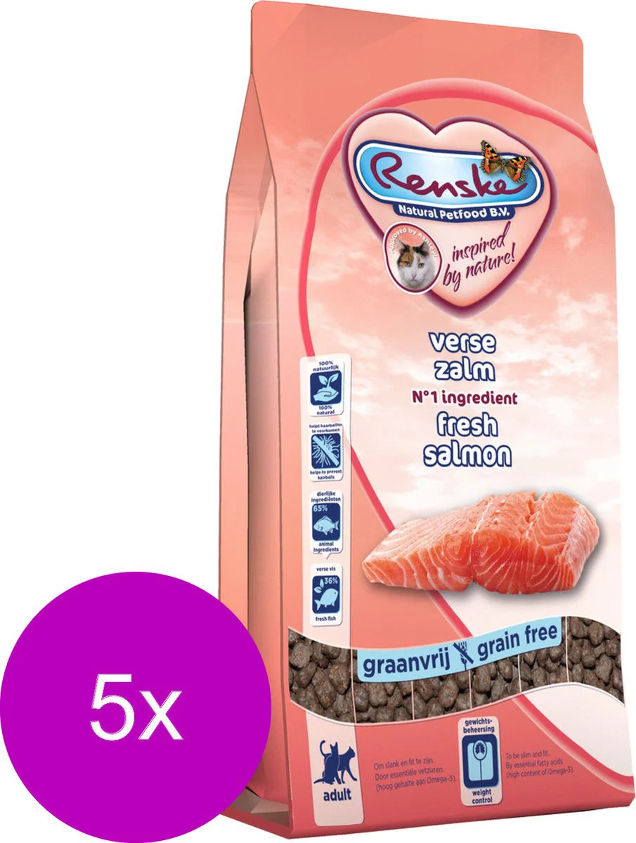 5x Renske Super Premium Adult Kattenvoer Zalm 1,5 kg