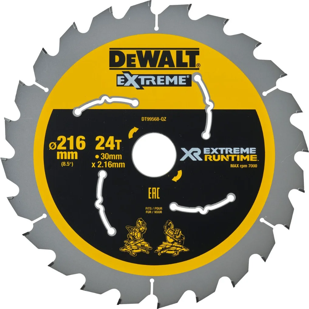 DeWALT Cirkelzaagblad voor Hout | Extreme Runtime | Ø 216mm Asgat 30mm 24T - DT99568-QZ