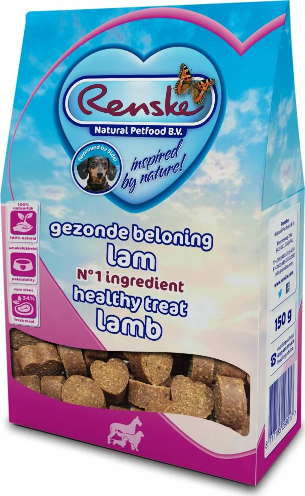 Renske Gezonde Beloning Hartjes Hondensnack Lam 150 gr
