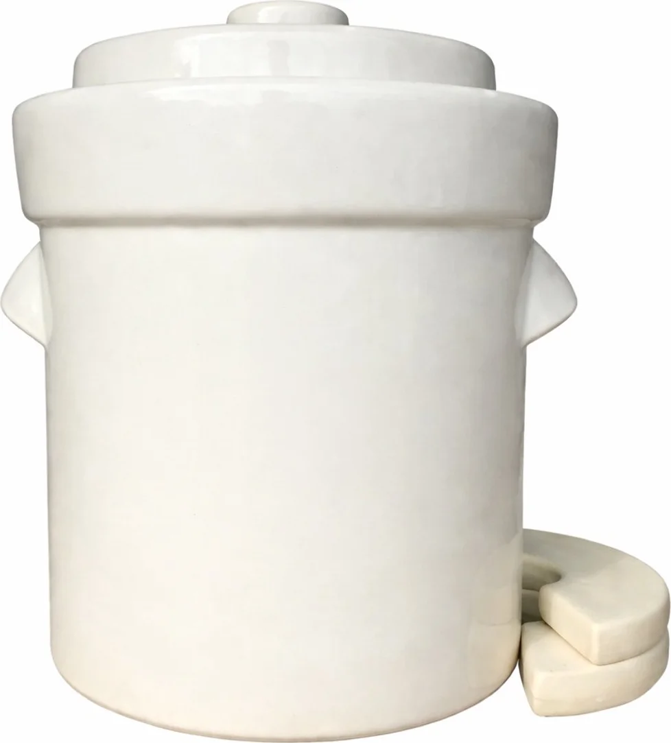 Mini fermentatiepot 2 liter (Creme/Modern) met verzwaringsstenen - Kimchipot