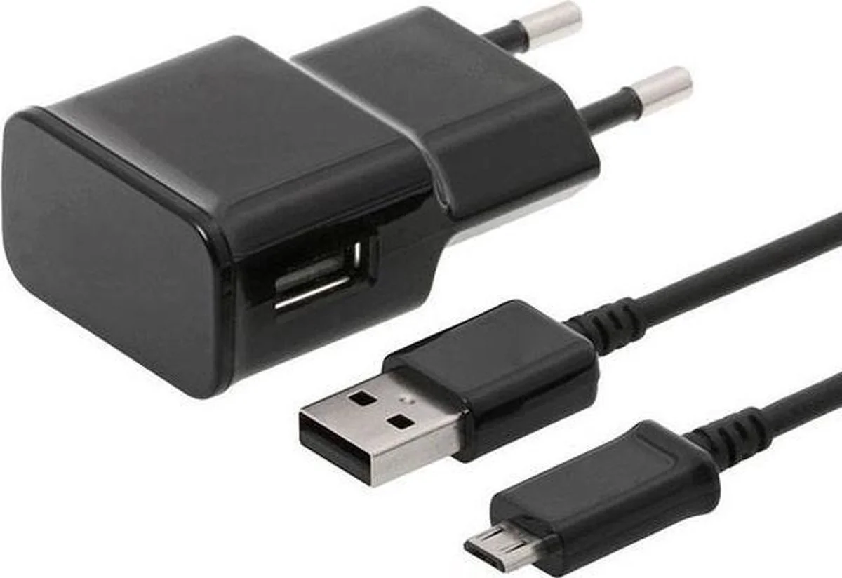 USB stekker – 2A stekker – USB adapter – 1 meter Geschikt voor: Micro USB kabel - Geschikt voor: Samsung Galaxy A3 A5 A6 2017 / 2018 A7 J3 J4 J5 J6 S4 S5 S6 S7 Edge / Wiko Sony / Nokia / Motorola / Huawei - zwart
