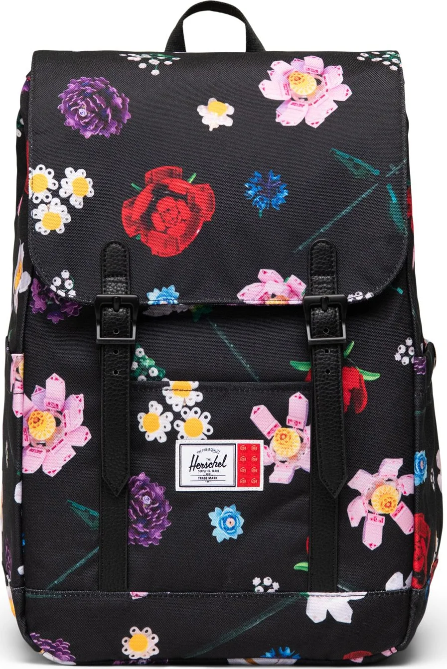 LEGO Herschel Retreat kleine rugzak - zwart met dwarrelende bloemen