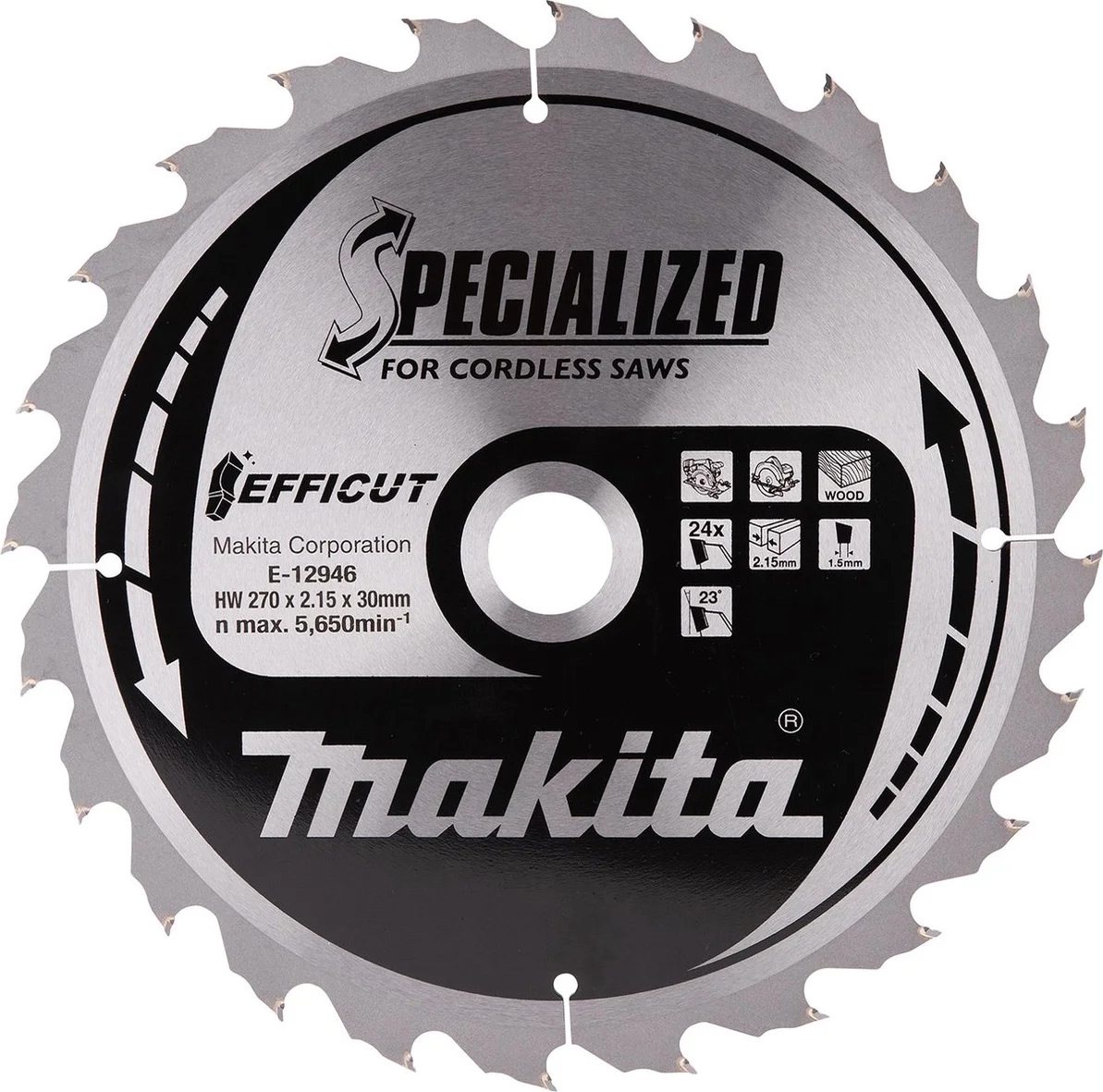 Makita E-12946 Cirkelzaagblad Hout | Efficut | 270 x 30 mm | 24-tands