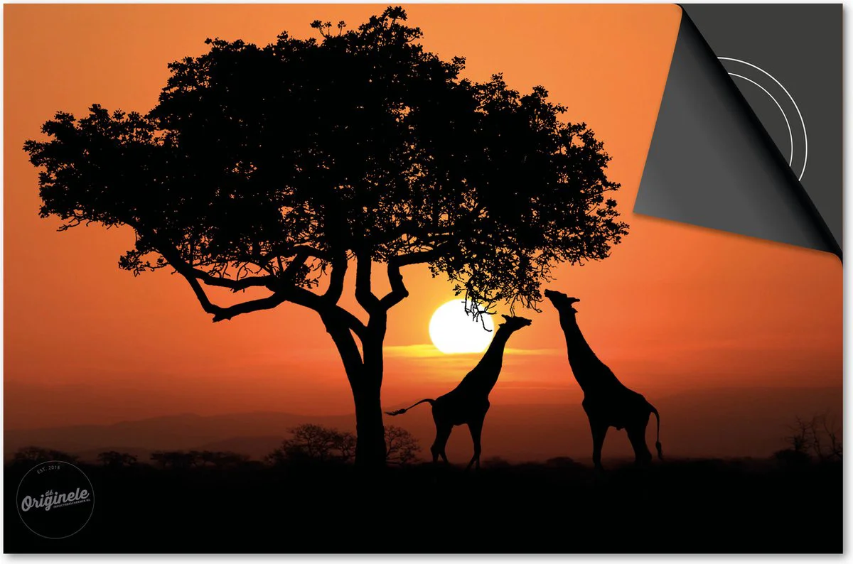 Inductie beschermer 60x60 - afdekplaat inductie mat - Dietrix Kookplaat beschermer - Base - Dieren - Giraffes zonsondergang Afrika
