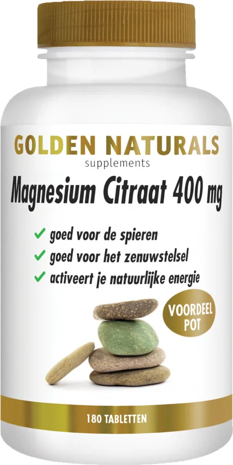 2x Golden Naturals Magnesium Citraat 400mg Vegan 180 tabletten