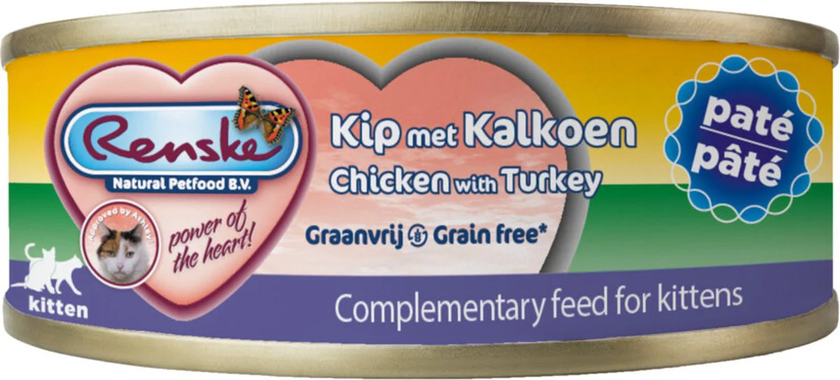 24x Renske Vers Paté Kitten Kattenvoer Nat Kip Met Kalkoen 70 gr