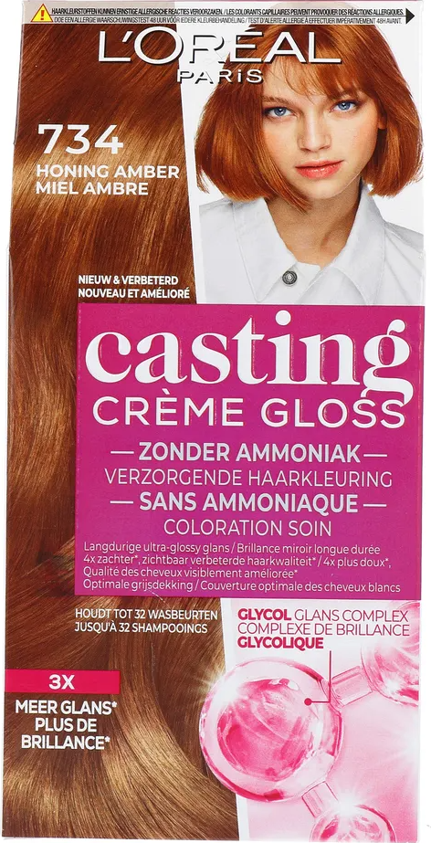 L'Oréal Casting Crème Gloss Semi-Permanente Haarkleuring 734 Midden Goud Koperblond