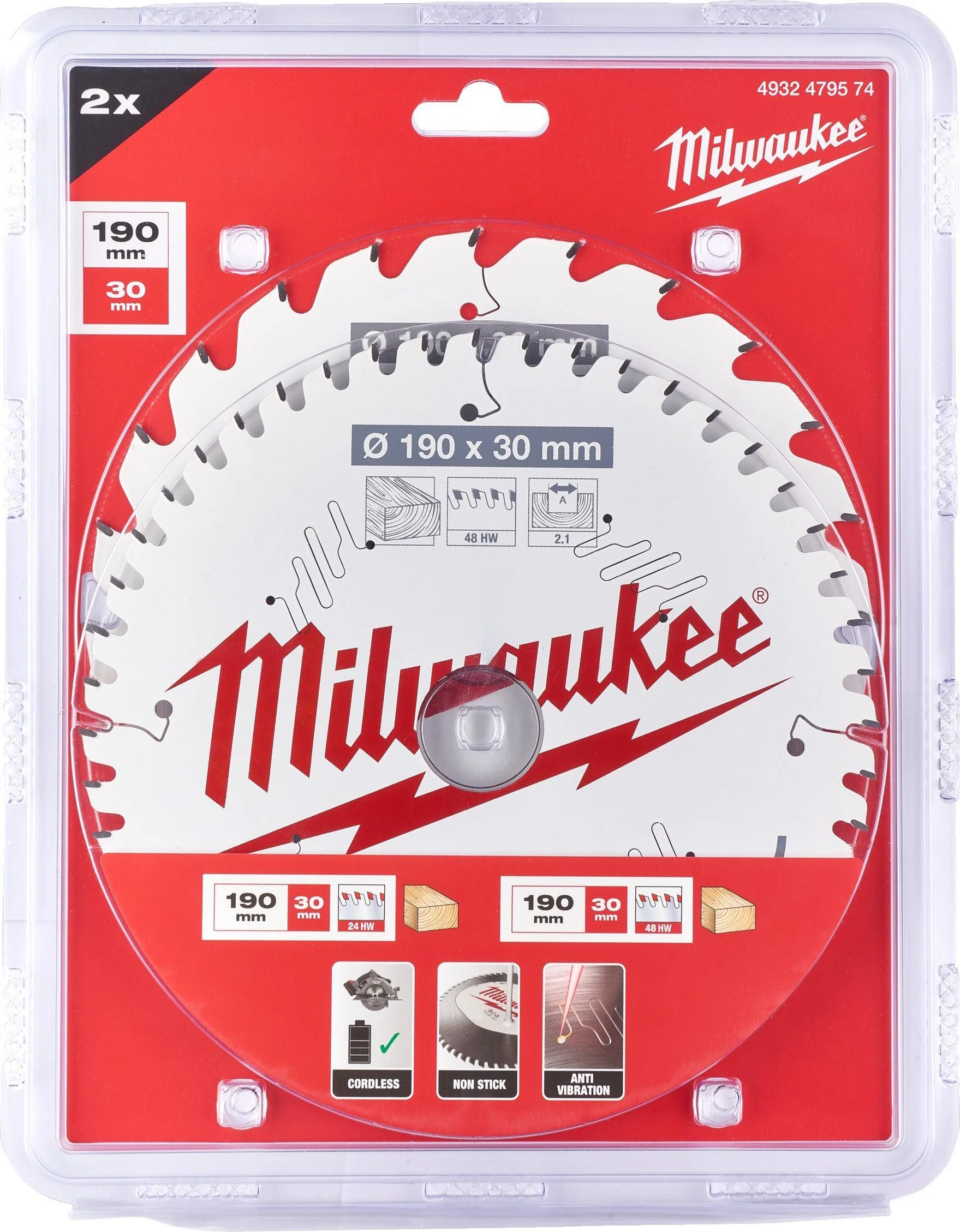 Milwaukee Cirkelzaagblad 190 x 30 mm Twin Pack (2-delig) - 4932479574