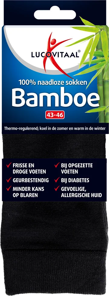 12x Lucovitaal Bamboe Sok Lang Zwart Maat 43-46 1 paar