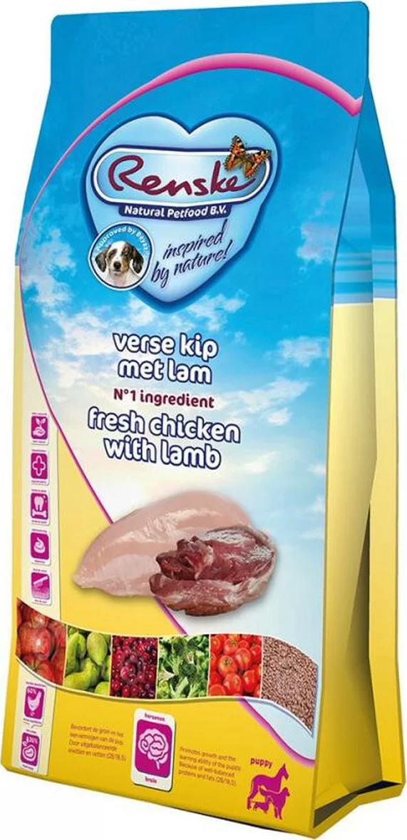 8x Renske Super Premium Puppy Hondenvoer Kip & Lam 600 gr