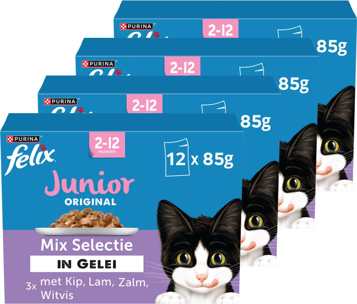 4x Felix Kattenvoer Nat in Gelei Original Junior Mix 12 stuks