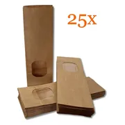 Prigta - 25x Papieren zakjes met venster / blokbodemzakjes papier- 7x4x20 cm - uitdeelzakjes / verpakkingszakjes