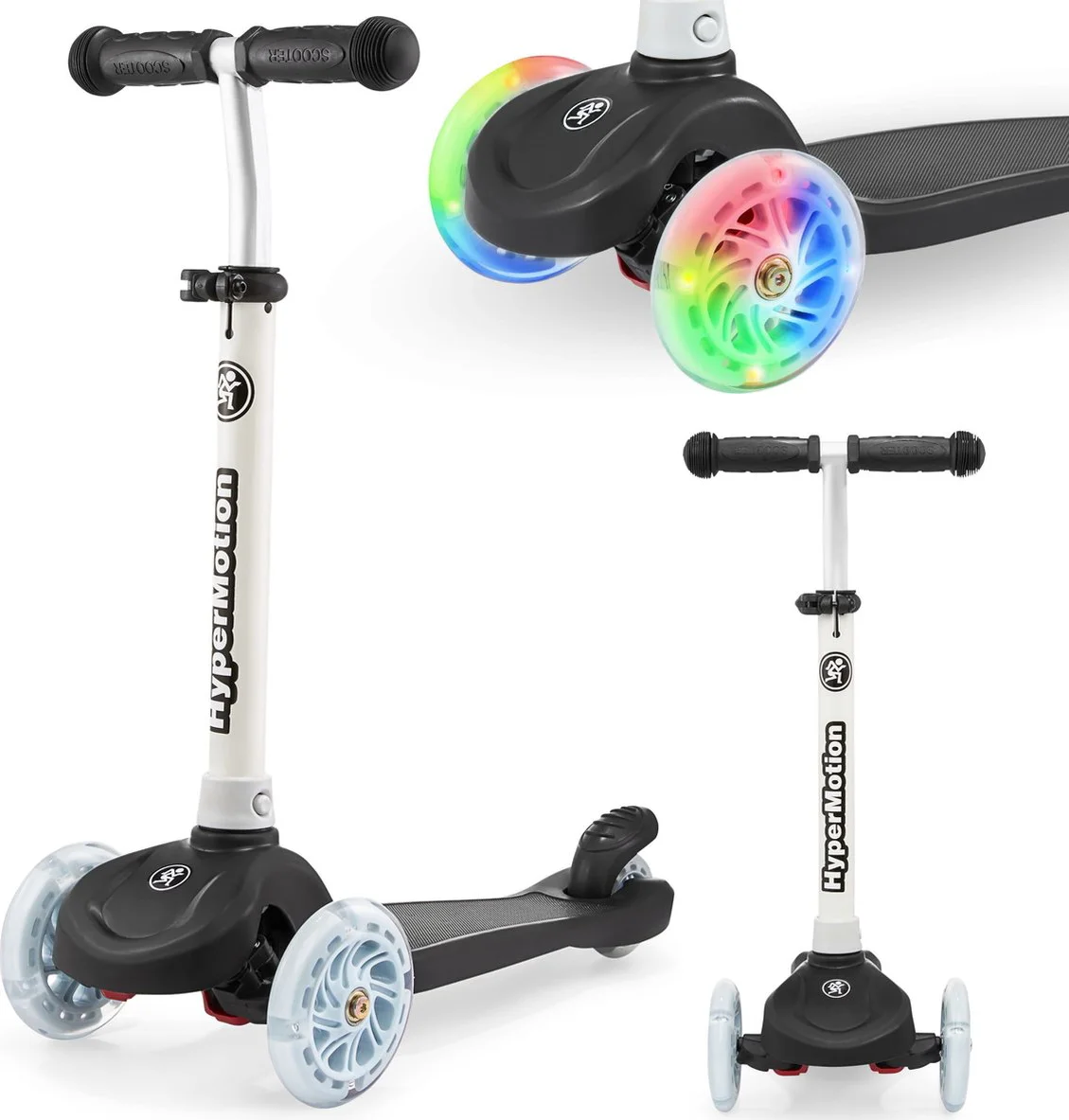 HyperMotion TRINGO Kinder Step met LED Wielen 3-8 Jaar - Verstelbare Balansstep - Antislip Deck - Kinderstep met 3 Wielen - Max. 50 kg - Zwart