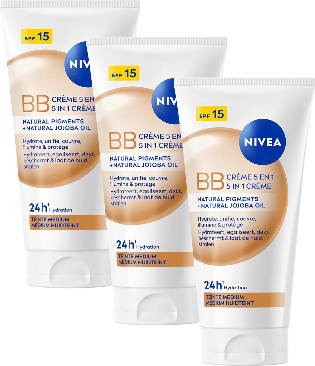 3x NIVEA BB Crème SPF15 5-In-1 Medium Huidtint 50 ml