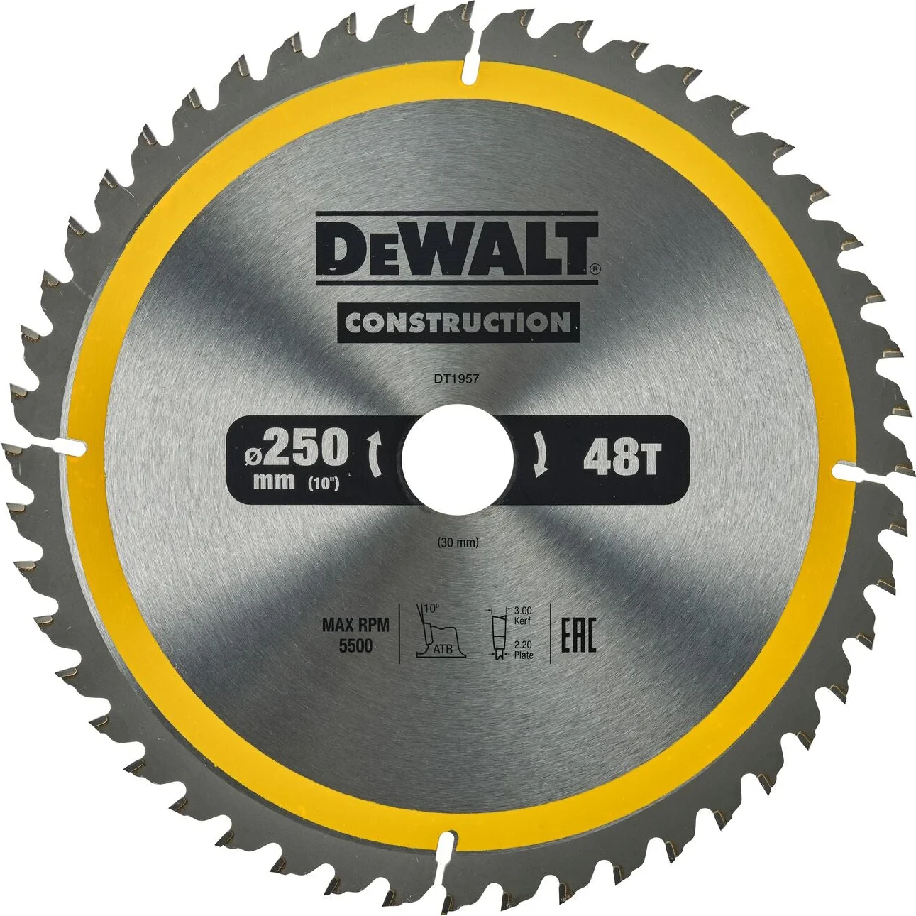 DeWALT Cirkelzaagblad voor Hout | Construction | Ø 250mm Asgat 30mm 48T - DT1957-QZ
