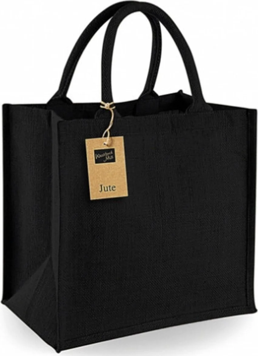 Jute boodschappentas - 14 liter - zwart - shopper - klein - 30 x 30 x 16 cm