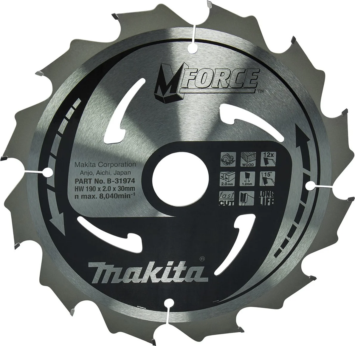 Makita B-31974 Cirkelzaagblad Hout | Mforce | 190 x 30 mm | 12-tands