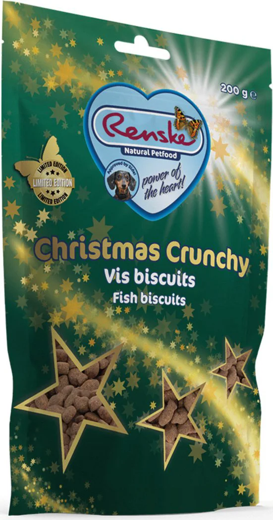 Renske Hondensnack Gezonde Beloning Hond Kerst Crunchy Zalm & Witvis & Forel 200 gr