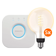 Philips Hue Filament White Ambiance Globe XL 5-Pack + Bridge