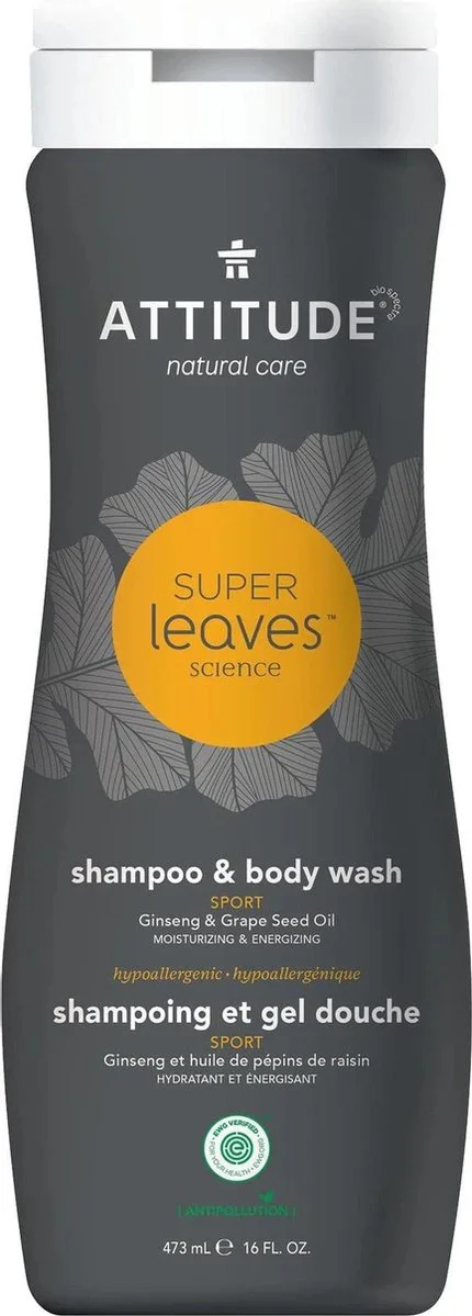Attitude Shampoo & Body Wash 2-in-1 Sport Ginseng & Grape Seed Oil 473ML