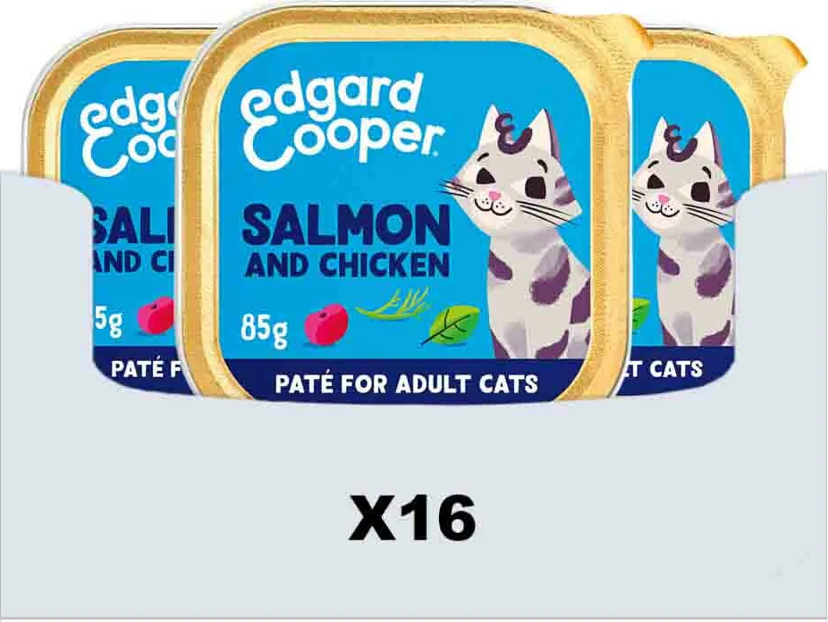 16x Edgard & Cooper Kattenvoer Adult Pate Zalm - Kip 85 gr