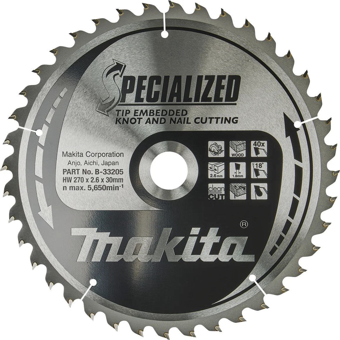 Makita B-33205 Cirkelzaagblad Hout (noest/spijker) | Embedded Tip | 270 x 30 mm | 40-tands