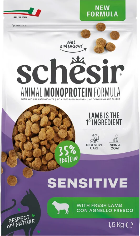 6x Schesir Monoproteïne Promo Kattenvoer Droog Sensitive Lam 1,5 kg