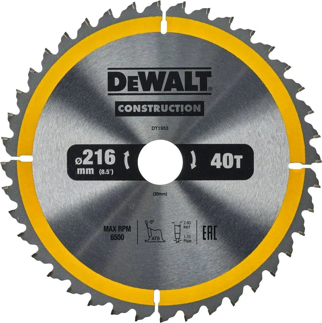 DeWALT Cirkelzaagblad voor Hout | Construction | Ø 216mm Asgat 30mm 40T - DT1953-QZ