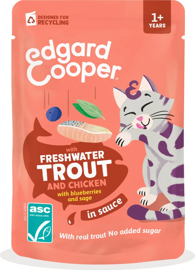 12x Edgard & Cooper Kat Adult Saus Pouch Forel & Kip 85 gr