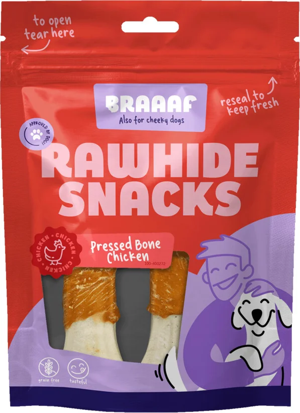 Braaaf Hondensnack Geperst Bot Kip 12,5 cm 130 gr